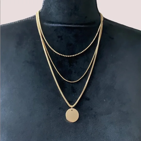 Gold Layered Disc Necklace - Picture 3 of 5